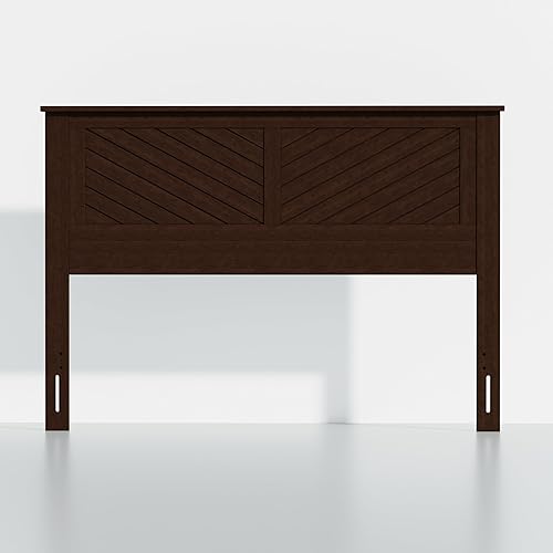 Serene Queen Size Wood Headboard Diagonal Panel Design in a