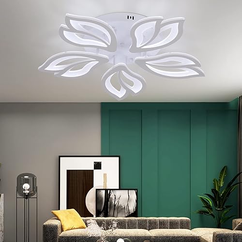 Miniatura 2 de Lámpara de techo LED moderna, lámpara de techo LED de acrílico blanco, lámpara de techo para dormitorio, 70 W de doble hoja geométrica de montaje