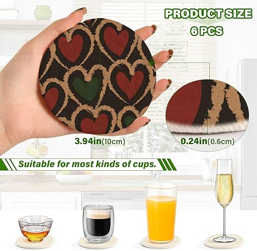 Miniatura 3 de Christmas Heart Drink Coasters 4 Inch Holder Set of 6 Absorbent Coasters for Drinks Absorbent Tabletop Protection Coffee Table Decor