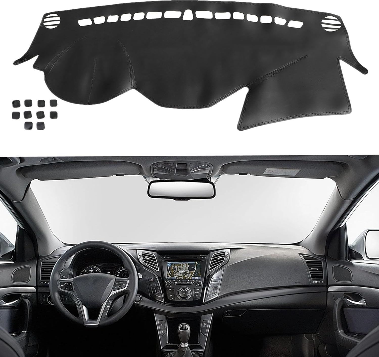 SecosAutoparts Black line Leather Dashboard Dash Cover Pretector Mat Compatible with Hyundai Sonata 2011 2012 2013 2014