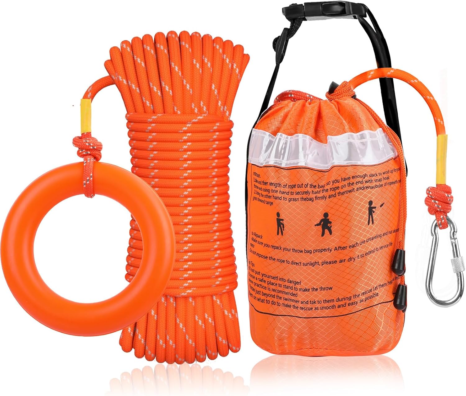 Water Rescue Throw Bag with 50/70/98 FT Reflective Throw Rope in 3/10 Inch Tensile Strength Rated to 2000lbs,Throwable Device for Kayaking and Rafting, Safety Equipment for Raft and Boat