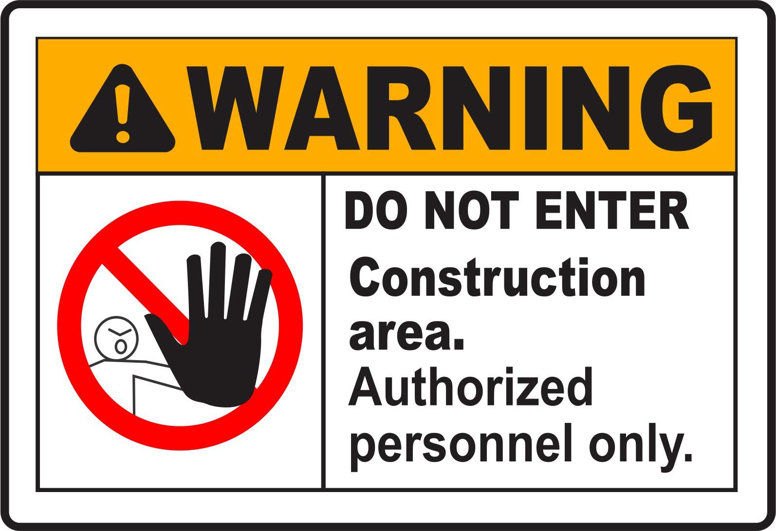 INDIGOS UG - Pegatinas - Seguridad - Advertencia - Construction Area Do Not Enter Sign 254mmx177mm - Decal for Office - Oficina - Empresa - Escuela