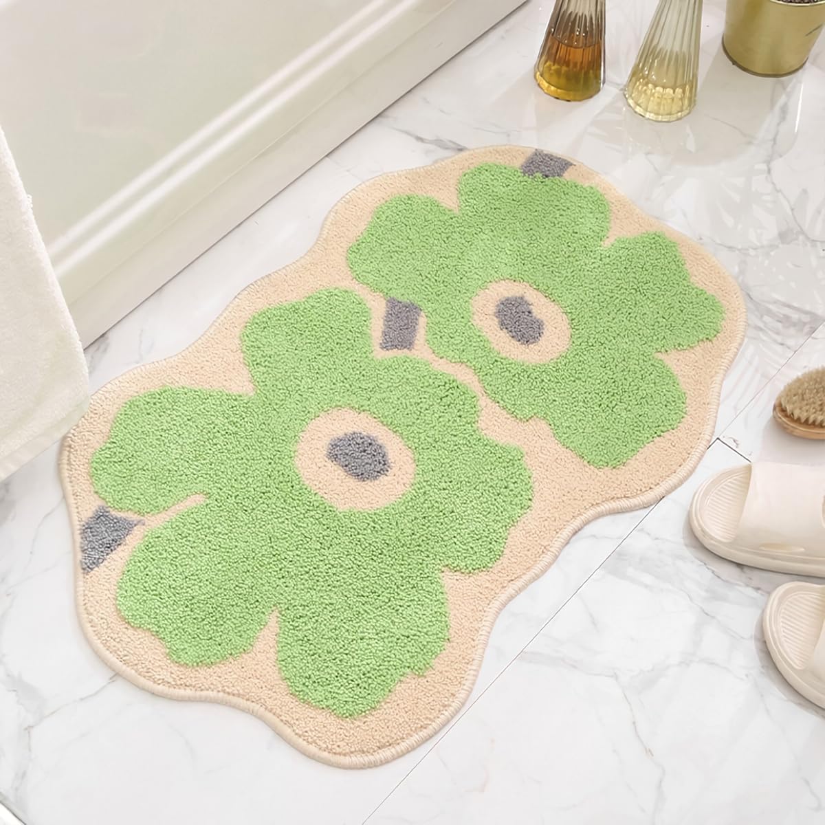Flowers Bath Carpet Super Absorbent Non Slip 17x27 Inches Bathroom Mat Machine Washable and No Shed Rug for Shower, Sink and Balcony (Blue)