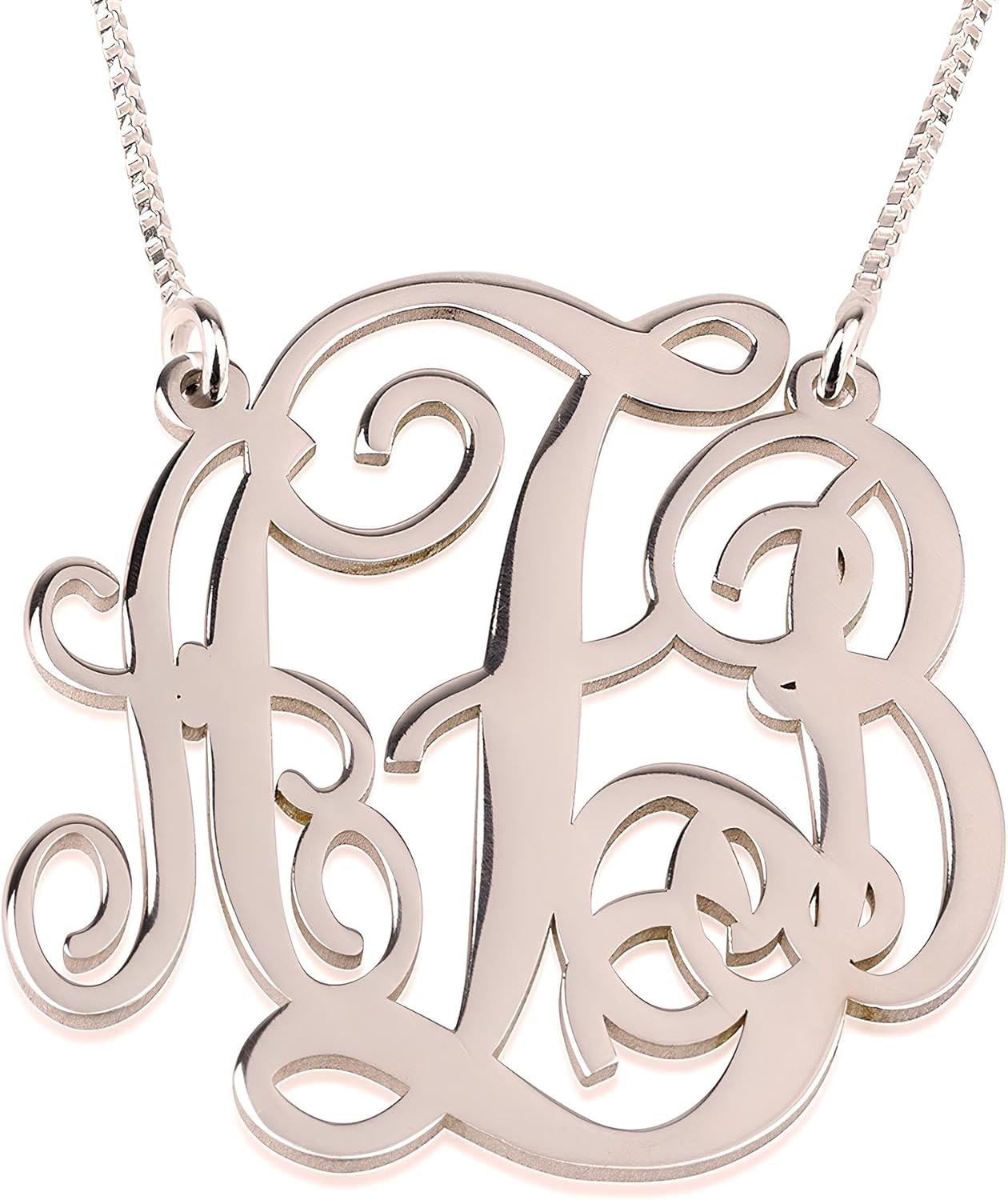 Personalized Large Gold Monogram Necklace – 1 Inch Sterling Silver, Rose Gold Medium to Large Monogrammed Pendant -Gift for Her with Adjustable Chain