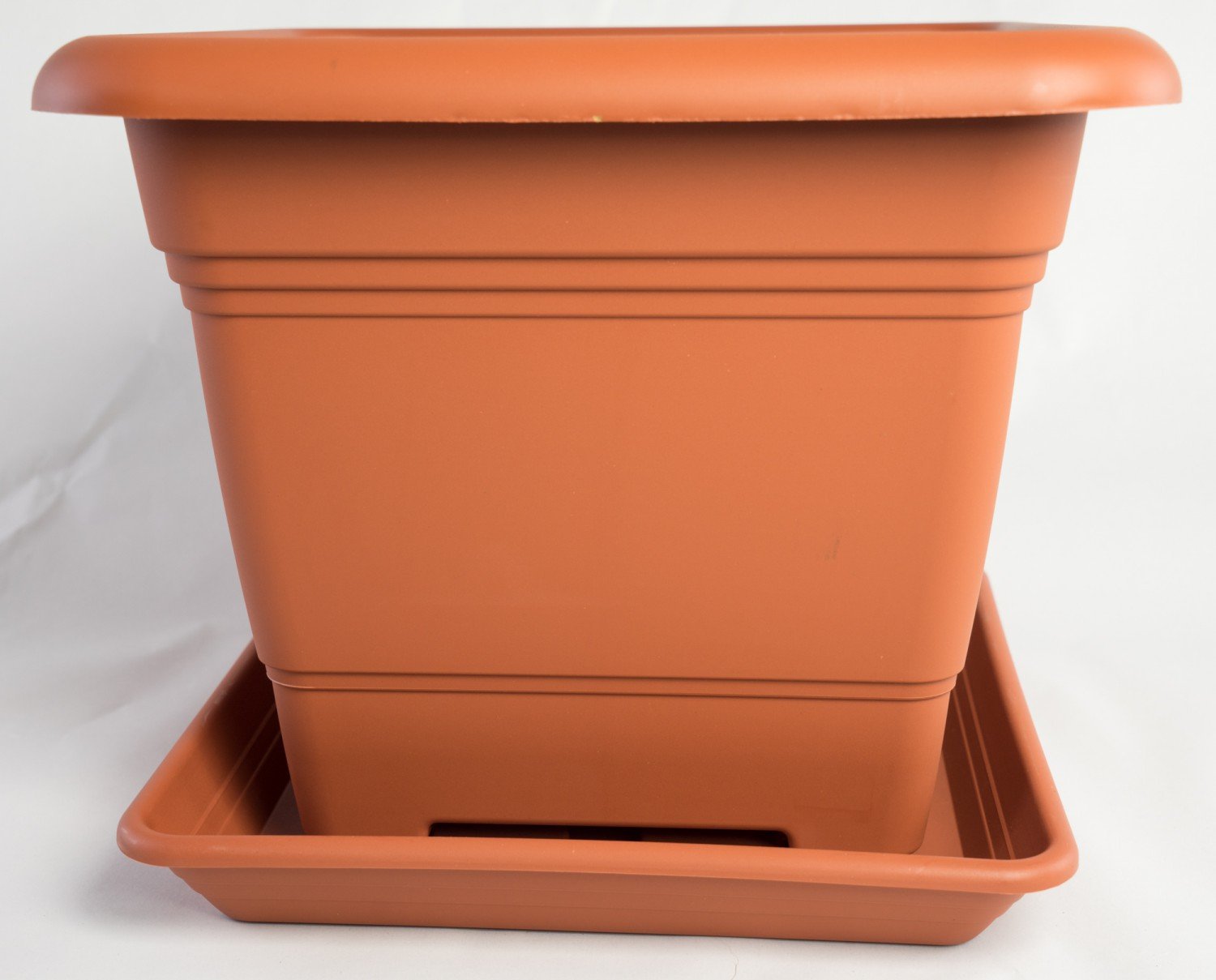 Pflanzkübel NORA 33 Cm Mit Untersetzer – Viereckiger Kunststofftopf In Terracotta-Optik