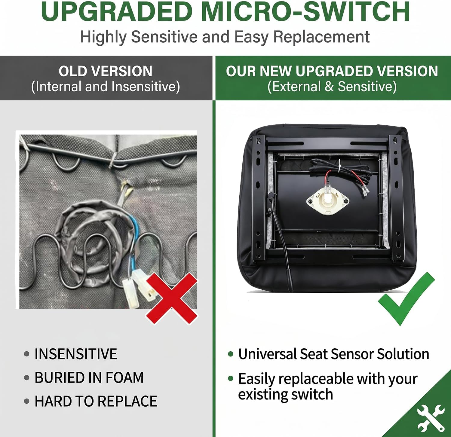 Universal Zero Turn Lawn Mower Seat Tractor & Forklift Seat Replacement with Micro Switch and Safety Belt Compatible with Kubota, John Deere, Bad Boy, Husqvarna, Cub Cadet