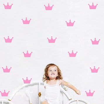 ملصقات الحائط 30PCS Crown PVC ، ملصق حائط غرفة الأميرة للأطفال ملصق حائط من الفينيل لغرف الأطفال ، ملصق حائط من الفينيل التاج الوردي ، الفينيل