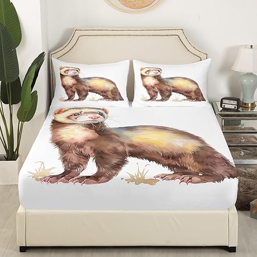 Miniatura 3 de Erosebridal Juego de sábanas de hurón tamaño individual para niños, sábana bajera ajustable de hurón de dibujos animados para niños, bonitas sábanas
