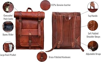 Amazon.com: jaald 23" Brown Leather Backpack Vintage Rucksack ...