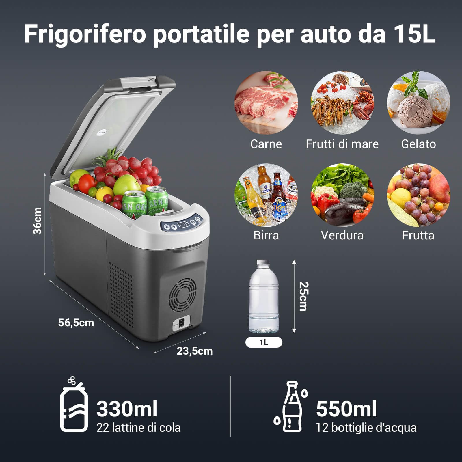 AAOBOSI Frigo Portatile 15 litri, 12V/24V DC Frigoriferi Portatile, Contenitore refrigerante per compressore per Auto Camion Picnic Campeggio da -20℃ a 20℃