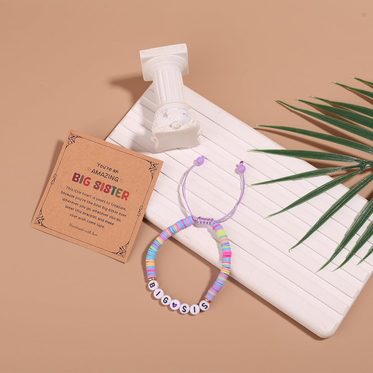 Big Sis Bracelet for Girls, Multicolored Polymer Clay Toddler Girl Bracelets Adjustable Sister Jewelry for Daughter Niece - Image 3