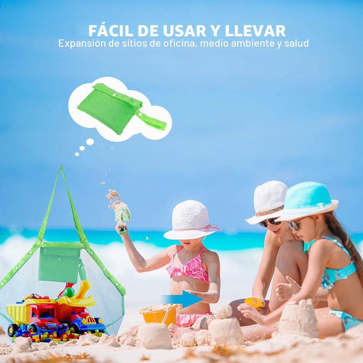 Annhao Bolsa Grande de Malla para Juguetes de Playa, Bolsa Plegable, Bolsa de Almacenamiento para Niños al Aire Libre Natación Piscina Viajes Toallas (Verde)