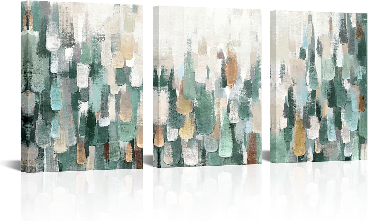 LoveHouse Abstract Canvas Wall Art Green Painting Artwork Green and Yellow Pictures Prints for Bathroom Bedroom
