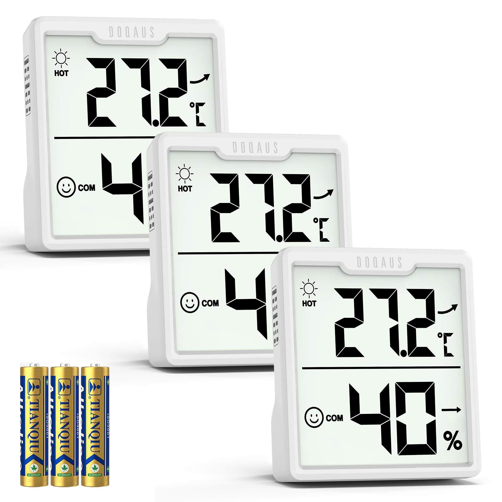 DOQAUS 3 Stück Digital Thermometer Hygrometer Innen mit AAA Batterien Temperatur und Luftfeuchtigkeitsmesser