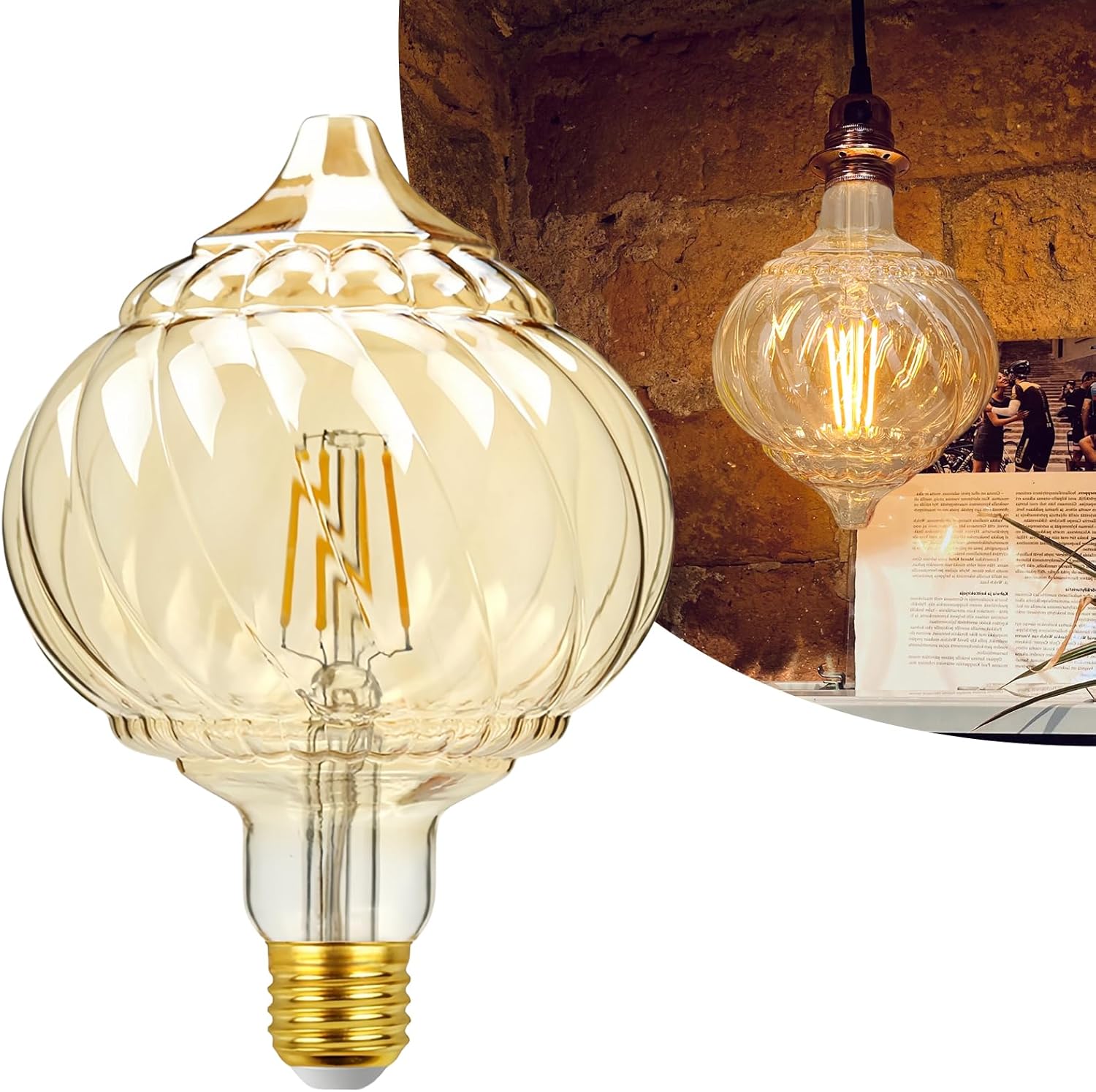 40 Watt Decorative Vintage LED Light Bulbs, Golden Pumpkin 4W LED Filament Edison Bulb,2700K Oversized Warm Lights,Non-Dimmable E26 Lamp Base,1-Pack