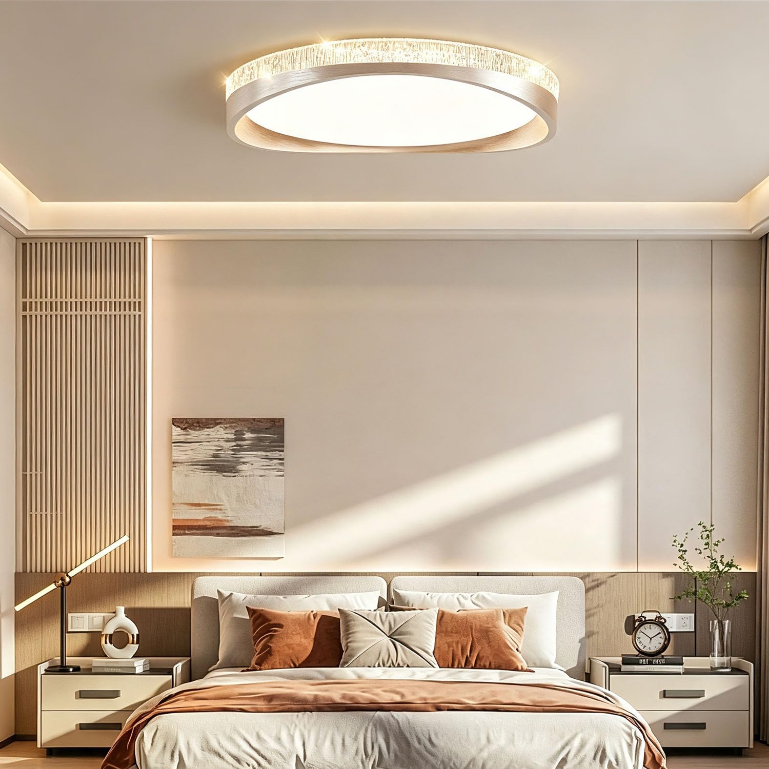 Deckenlampe LED Deckenleuchte Badezimmer, 50Cm Badezimmerlampe Runde Flache, Schlafzimmerlampe Dimmbar Küchenlampe Schlafzimmer Schmiedeeisen Deckenbeleuchtung Metall Badlampe