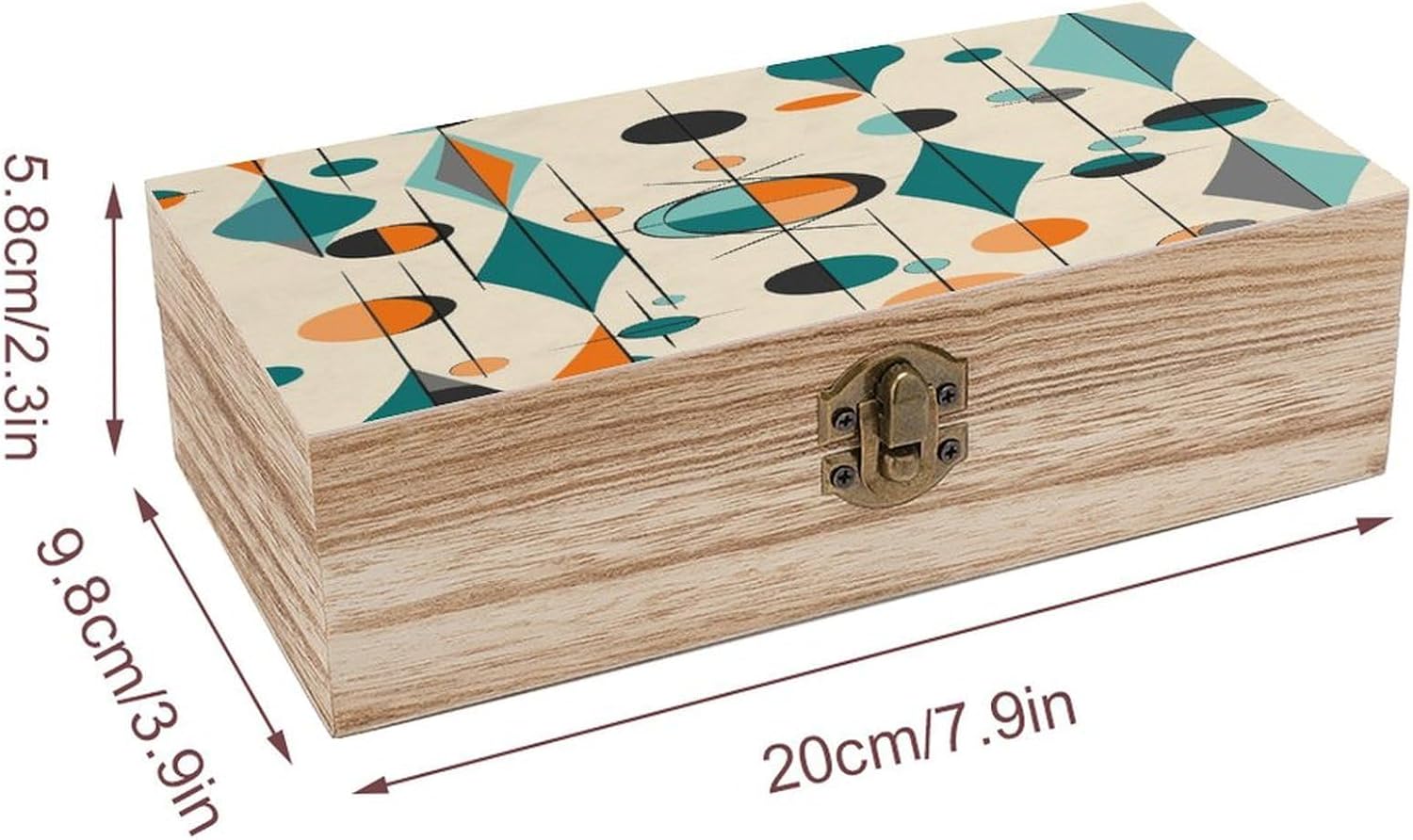 Mid Century Geometric Wooden Keepsake Box with Hinged Lid Solid Wood Gift Boxes Beautifully Keepsake Box Jewellery Organiser Retro Memory Treasure Case with Lids Decorative Boxes image 2