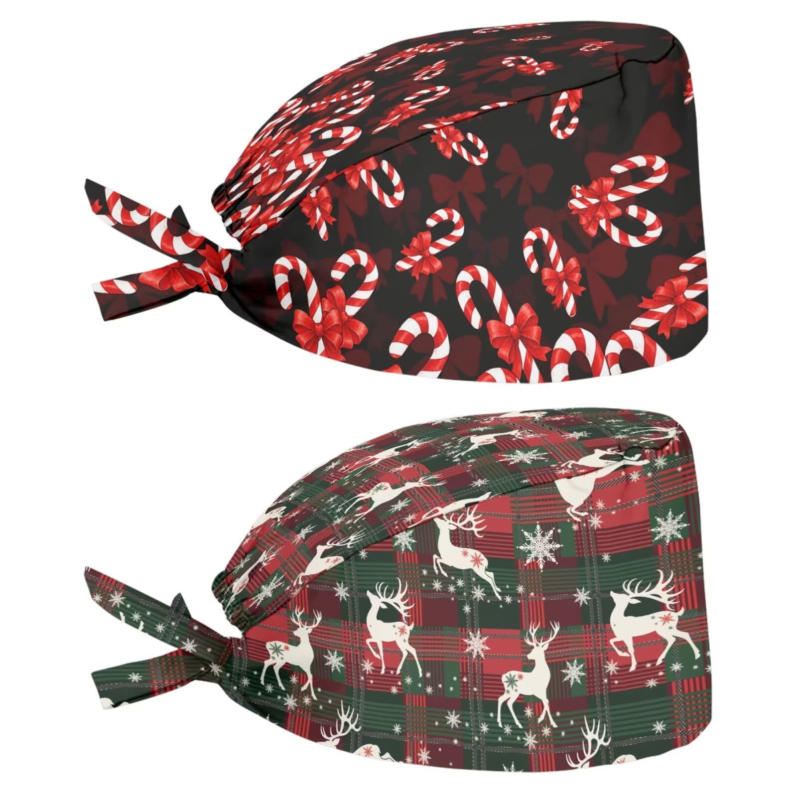 2 Pack Scrub Cap with Sweatband Adjustable Tie Back Turban Hat Headgear Beanie for Women Men Working Cap