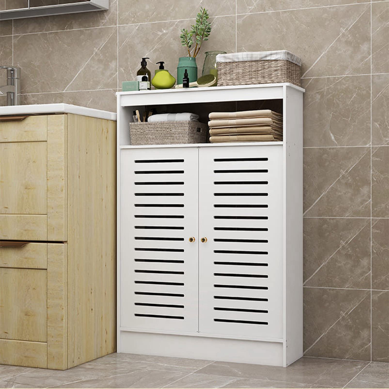 Moderno soporte para radiador, gabinete de calefacción Slish con puertas dobles y estantes Sto ideal para sala de estar y oficina, ocultar tuberías desordenadas