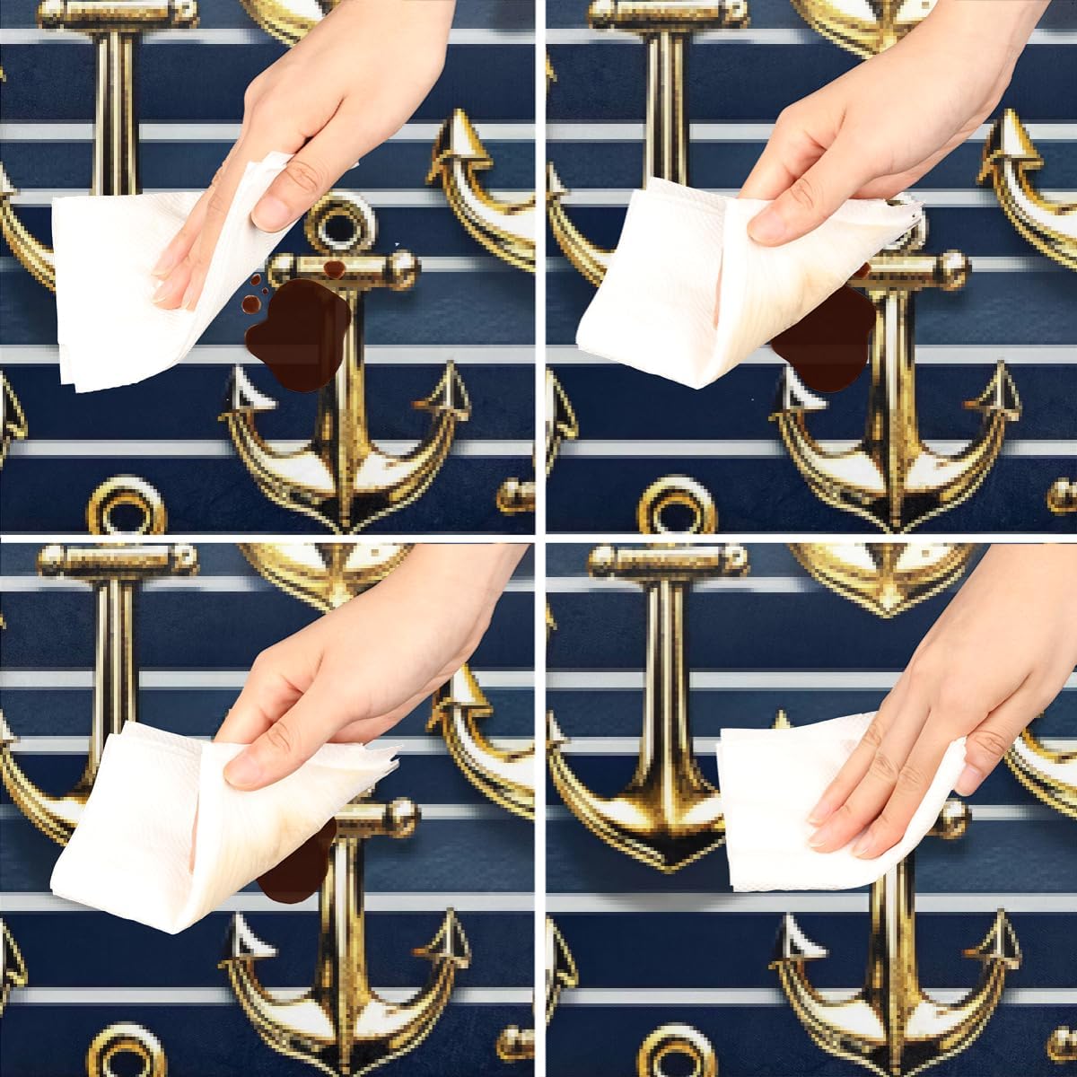Gold Anchor Ocean Round Fitted Tablecloth with Elastic Edge Waterproof Circle Table Cover Wipeable Plastic Round Table Cloth for Indoor Dinner Outdoor Picnic Party 48" (Fit 45-50 Inch)
