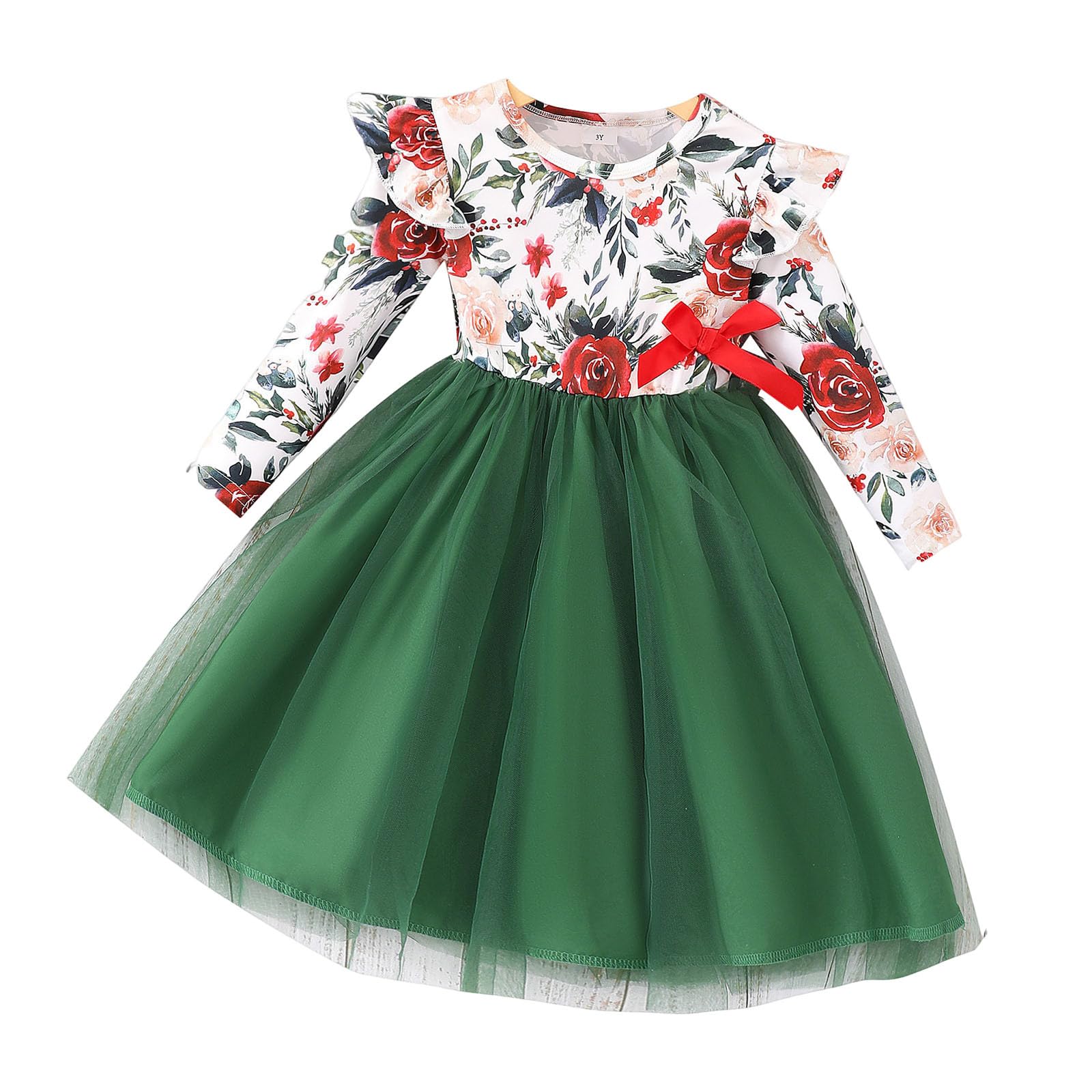 Robe De Princesse à Manches Longues Pour Fille Et Bébé - Imprimé Floral à Volants Printemps Été - Robe Enfant Élégante