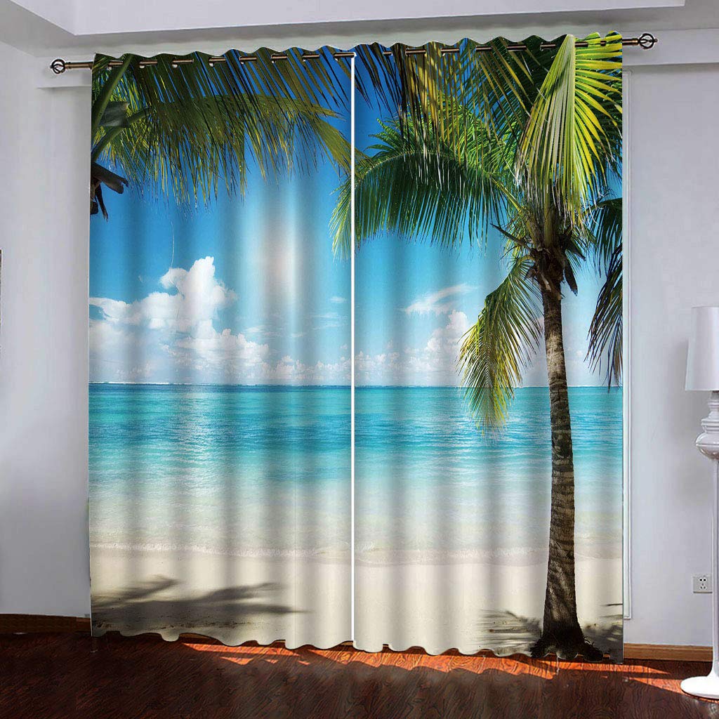 Rideaux paysage marin et palmiers pour décorer la chambre enfant ou adulte
