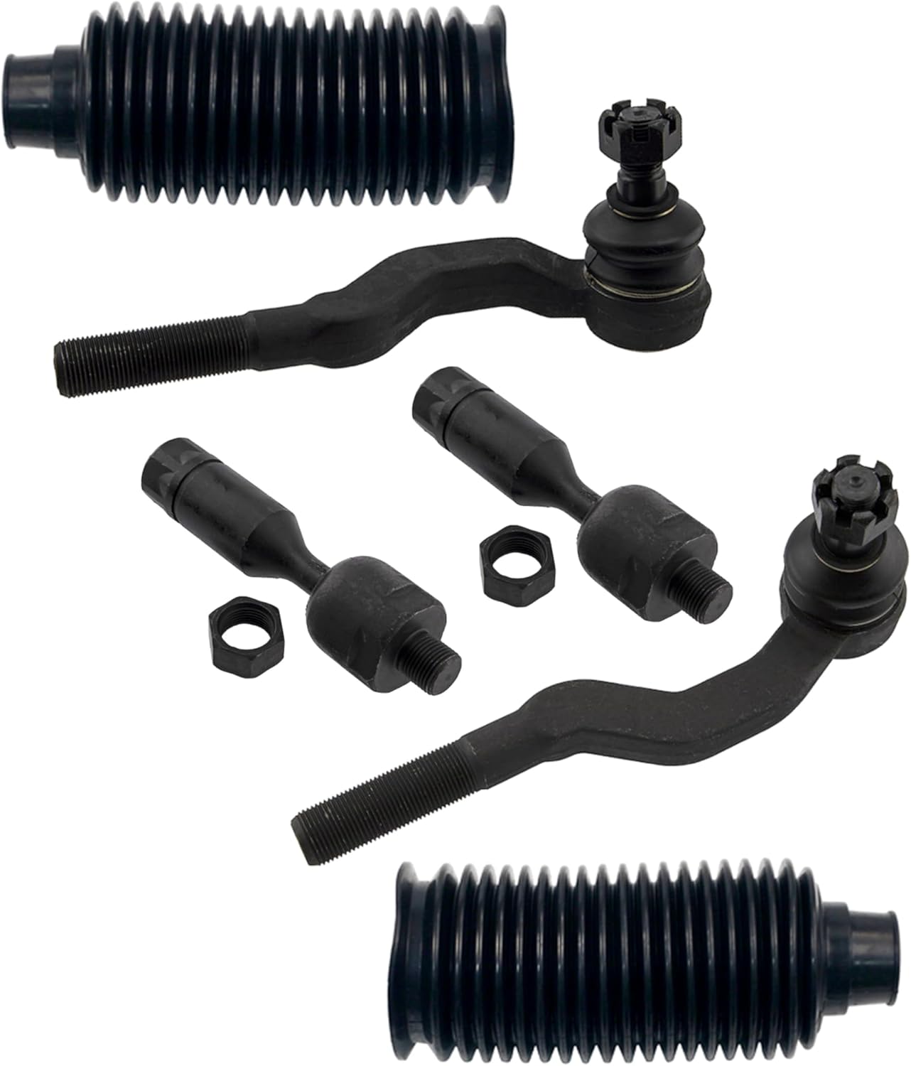 PartsW - 6 Pc Steering Kit for Toyota Tacoma 1995 1996 1997 1998 1999 2000 2001 2002 2003 2004 Inner & Outer Tie Rod Ends + Rack and Pinion Bellow Boots