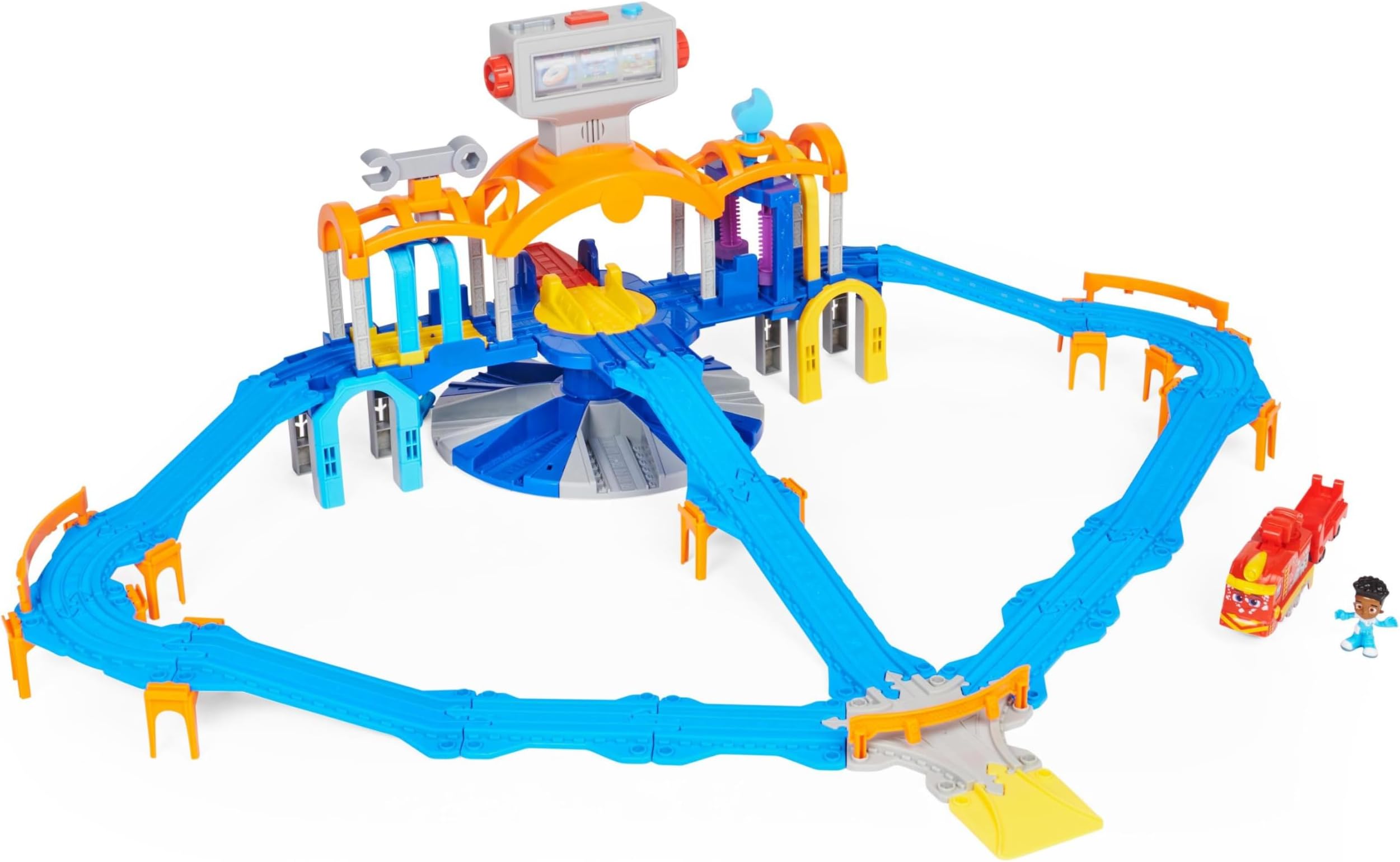Mighty Express Mission Station Playset - with Push-and-Go Train Cargo Nick, Toy Figure Max, Light and Sound Effects, from 3 Years