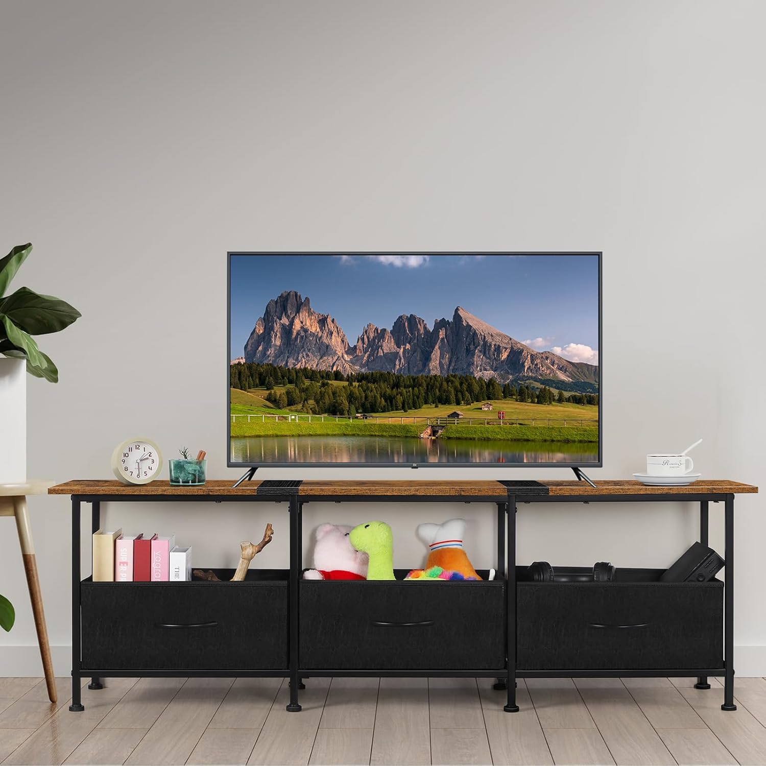 CADUKE TV Stand with Storage Drawers, Farmhouse Entertainment Center for 50/55/60 inch Television, Industrial TV Console Table for Living Room and Bedroom, Brown (Brown) - Image 4