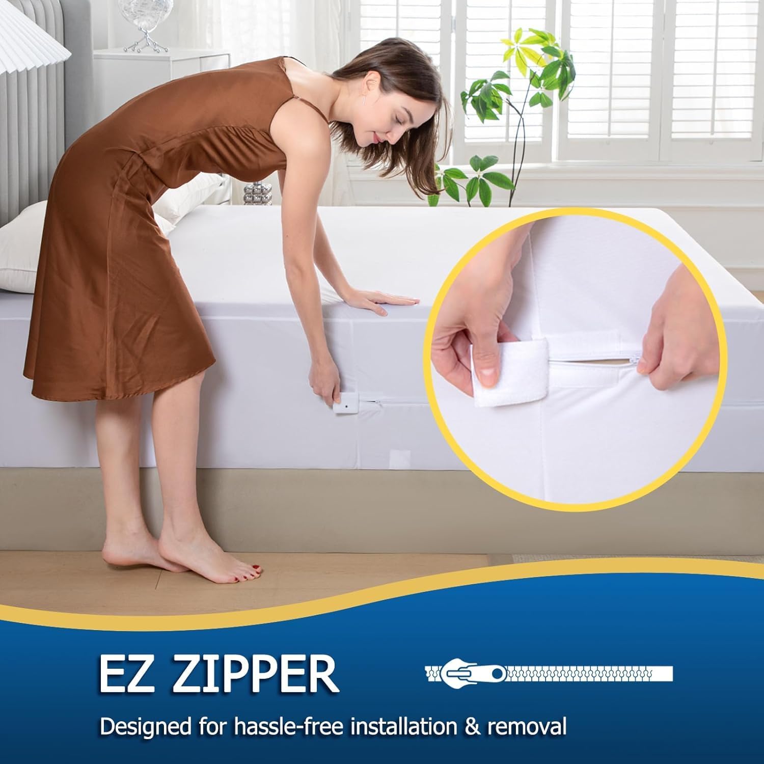 Twin Waterproof Zippered Mattress Encasement, Breathable, Noiseless, Machine-Washable Zipped Mattress Cover, Fitting 7" - 13" Deep Mattress - Image 3