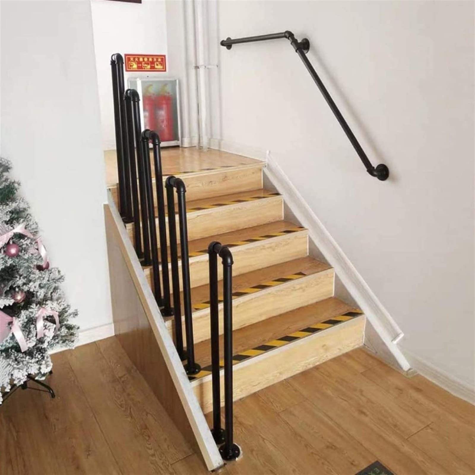 Pasamanos de Hierro Forjado en Forma de U Barandilla de Escalera Negra Mate Exterior Barandilla de Seguridad de Escalera Industrial para Garaje Exterior Escalera Exterior Interior,75cm