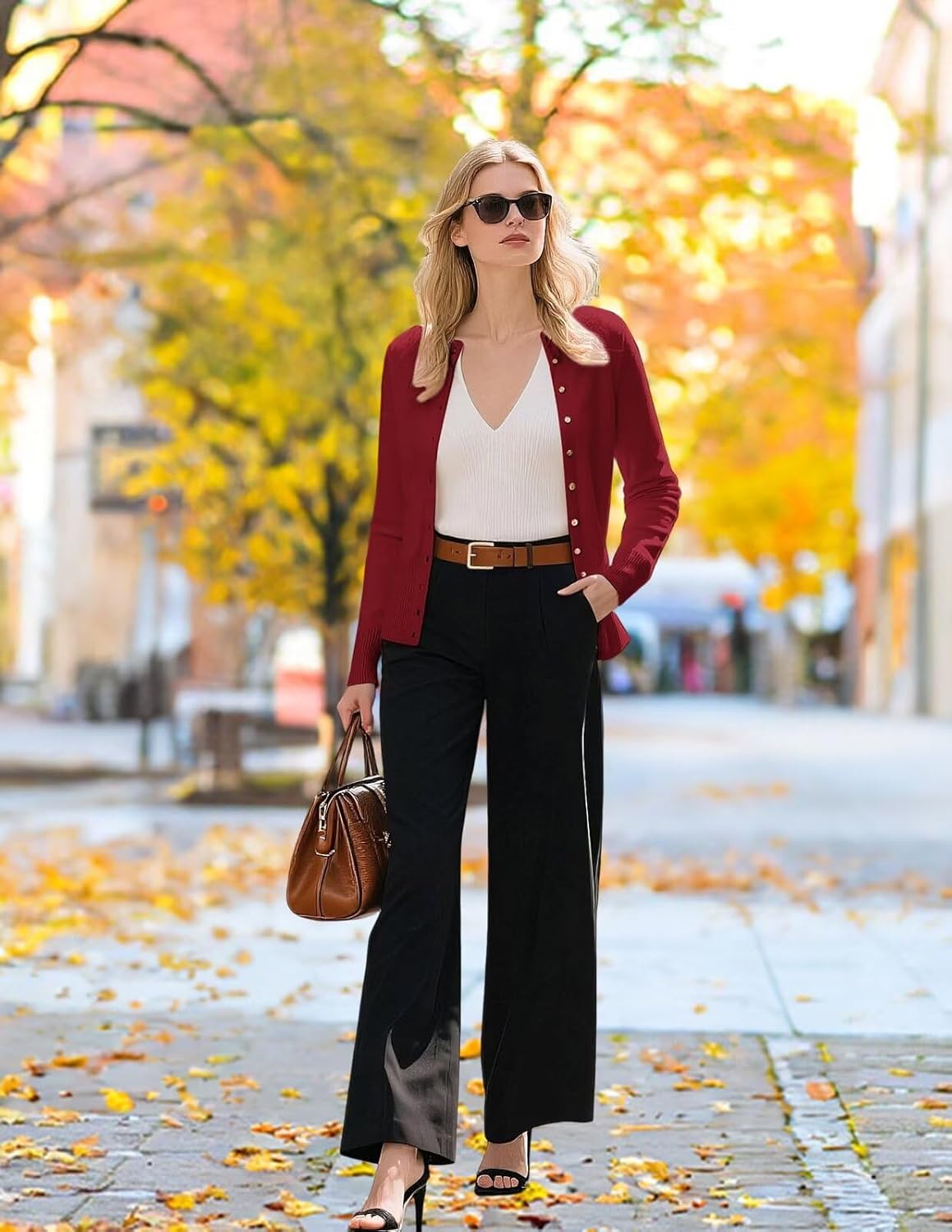 GRACE KARIN Women's Lightweight Fall Cardigan, Long Sleeve Knit Crop Sweater Trendy, Button Open Front Crewneck Jacket - Image 6