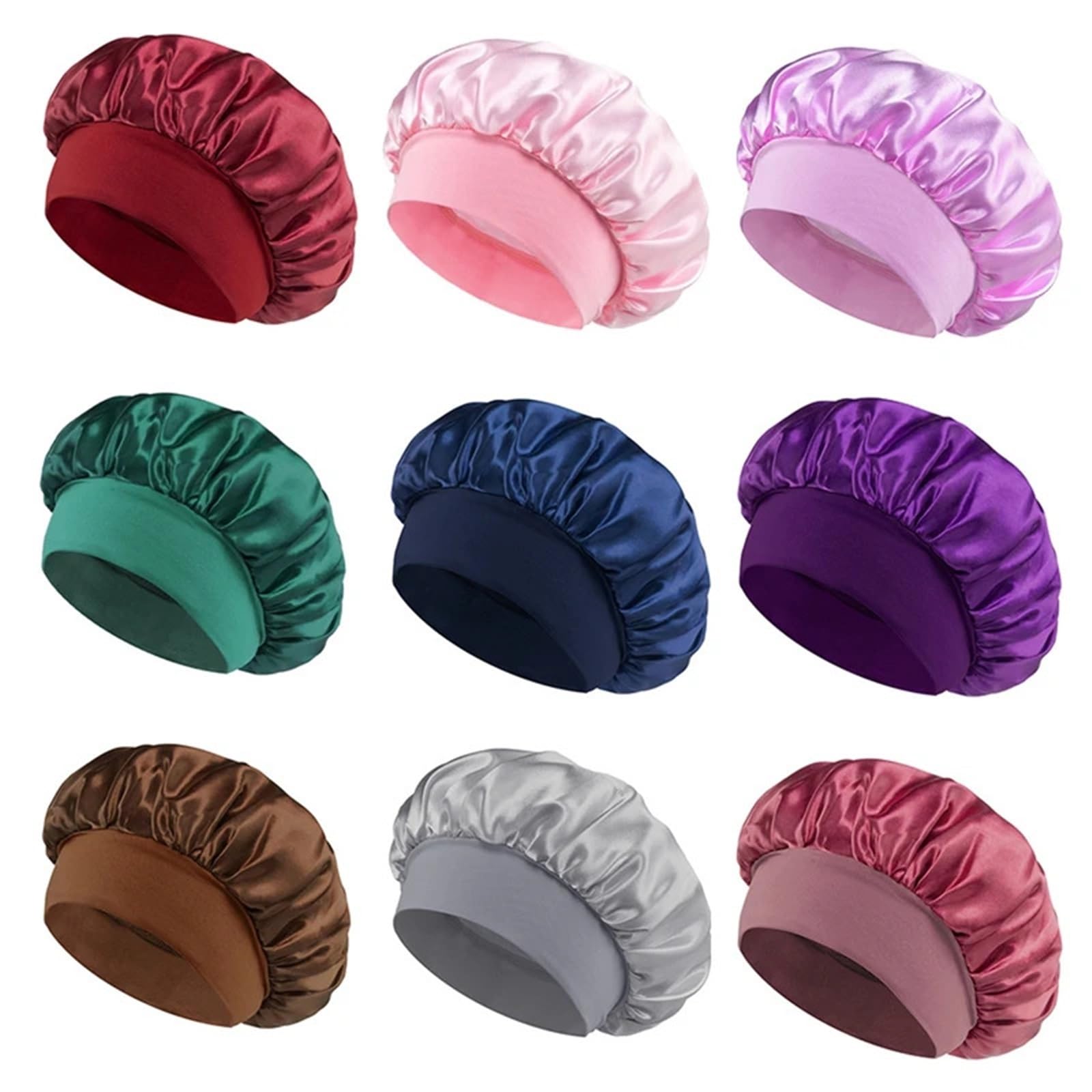Cuffia In Seta Cappello da notte a tesa larga solido Fascia elastica Berretto unisex Cofano largo for cappello Capelli Cura del viso Prodotto bagno Per Donne(Dark Brown)