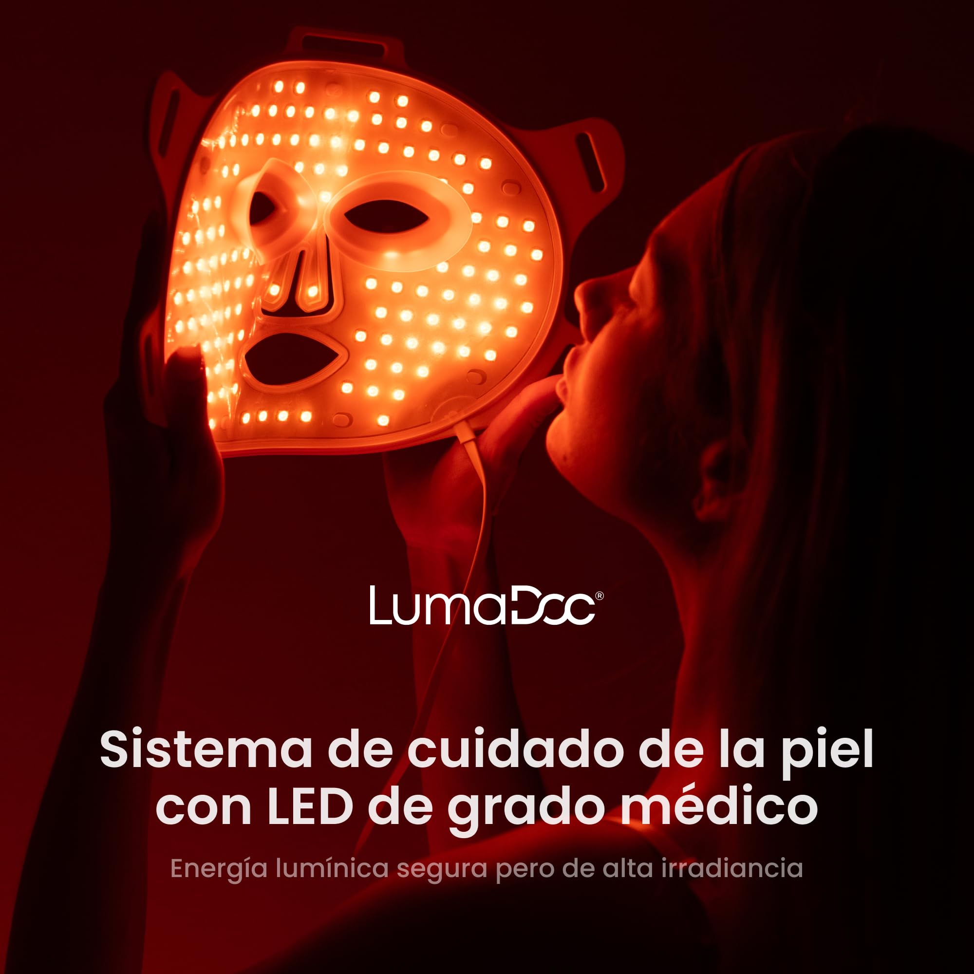Máscara Facial de Terapia de Luz LED, Light RX, 96 Potentes LED Avanzados, Recargable, 4 Modos, 3 Longitudes de Onda Optimizadas, Rojo, Infrarrojo Cercano NIR, Azul