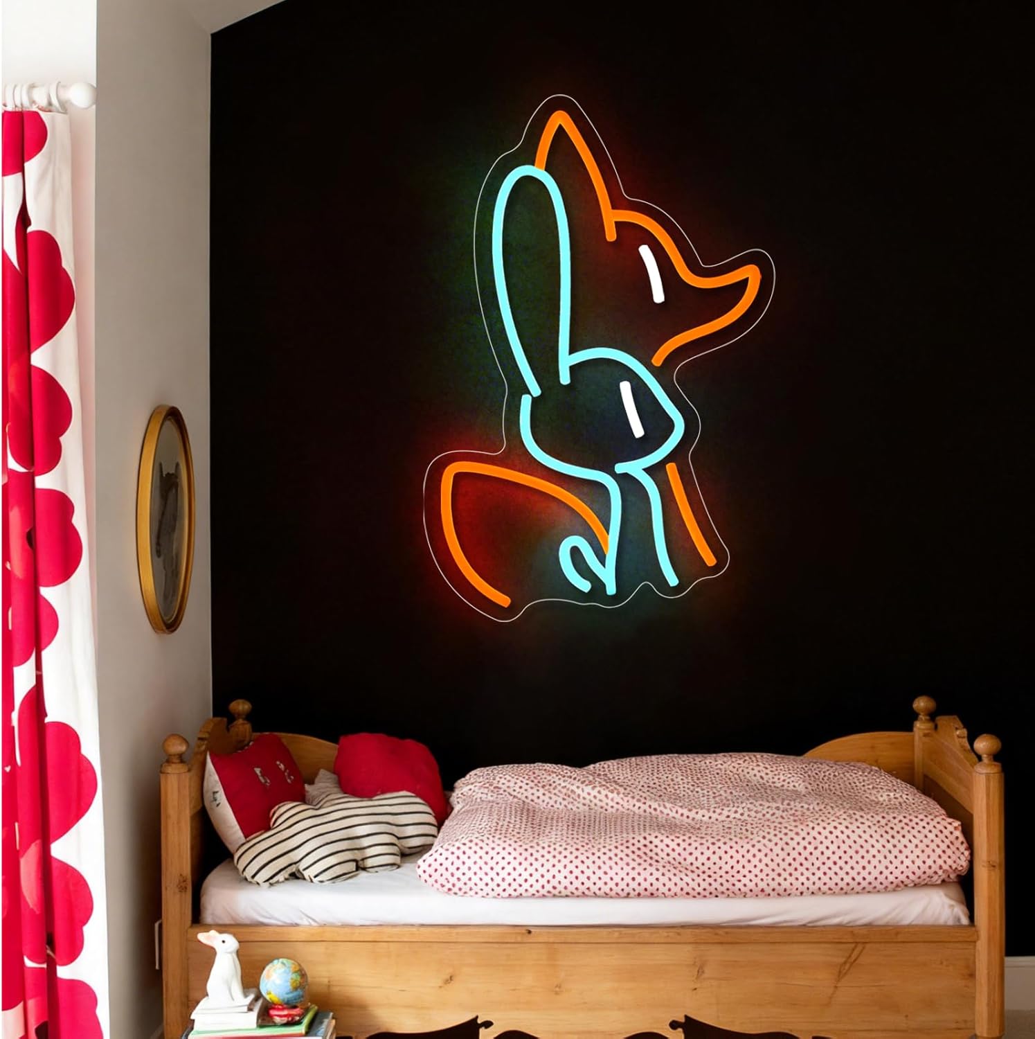 Fox and Rabbit Neon Sign Cute Animal USB Dimmable Neon Light Sign for Boys Girls Room Gameroom Holiday Birthday Gift