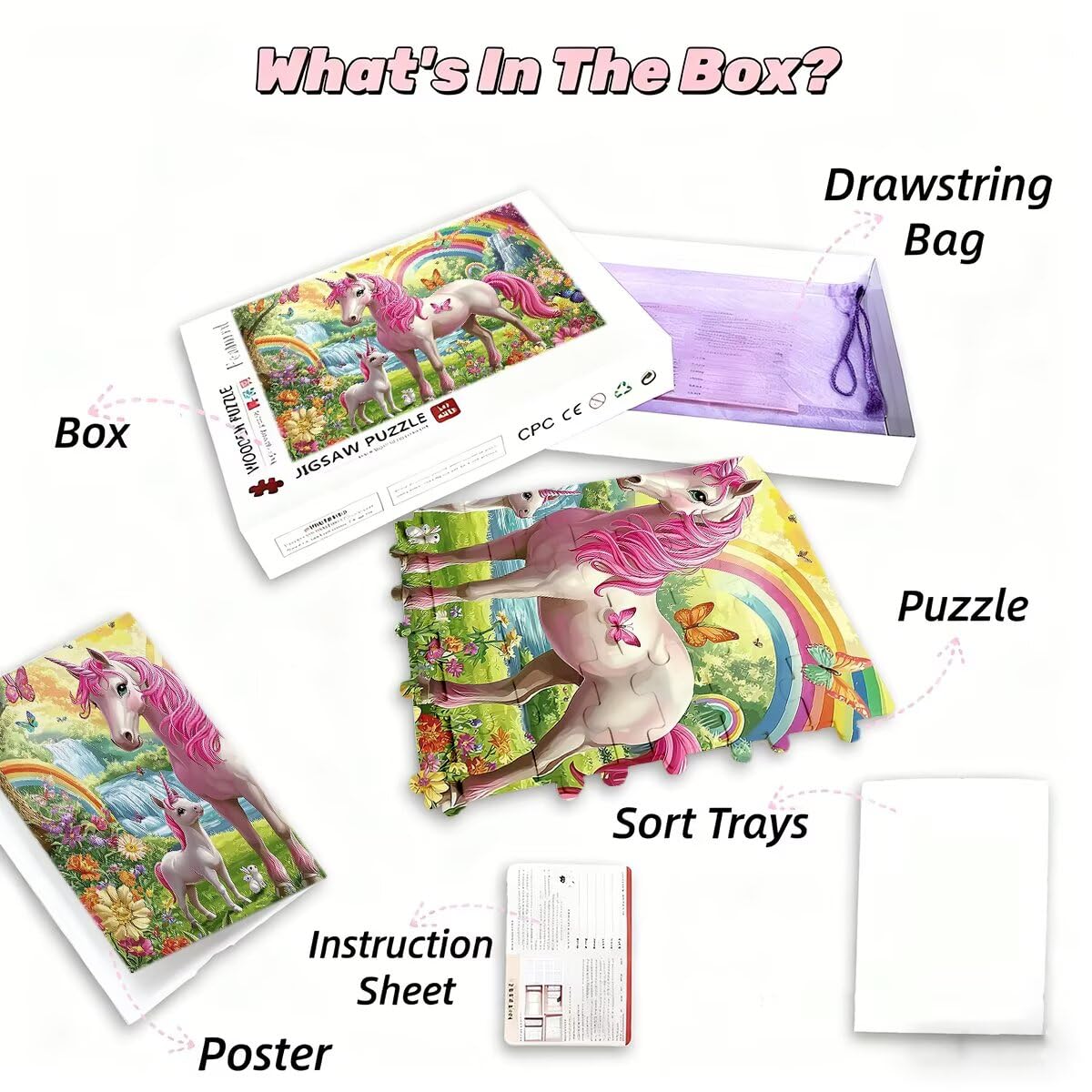 Puzzle 2000 elementów dla dorosłych, jednorożec, zwierzęta, klasyczne drewniane puzzle dla dorosłych, 99 x 70 cm, niepożądane wyzwanie, gra edukacyjna, puzzle dla całej rodziny, relaksacyjny, prezent