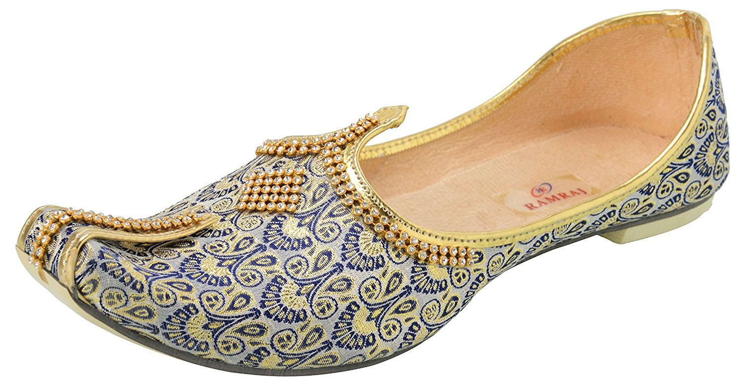Ramraj Men's Ethnic Golden and Blue Jutti, Mojari-image-22