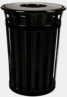 Ergode Trash Receptacle M3601-FT-BK-VV | Flat Top Lid | Steel Construction | Graffiti Deterrence | TGIC Powder Coating | Black Liner | Stainless Steel Feet | Anchor Kit