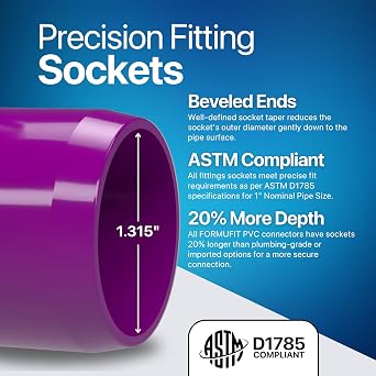 FORMUFIT 1 45 Degree Furniture Grade PVC Fitting in Purple, Made in USA, UV-Resistant, Impact-Proof, 1.315 Actual Socket Diameter (Pack of 4) - F00145E-PU-4