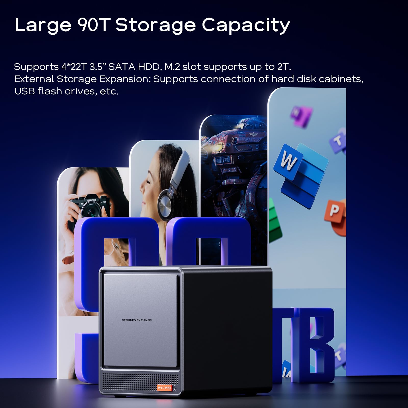 AOOSTAR Ryzen 7 5825U 4 Bay NAS Mini PC, Kein RAM Keine SSD NAS Desktop Computer, 2*M.2 NVMe-Steckplätze, 2,5"/3,5" SATA x4-Speicher(bis zu 4x22TB) Keine Festplatte, nur 4 Festplattenrahmen Kein OS