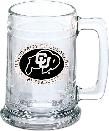 Colorado Beer Stein Glass  Vaso de cerveza de estilo alemán de 15 onzas  Incrustación de metal Alma Mater de peltre intrincadamente elaborada