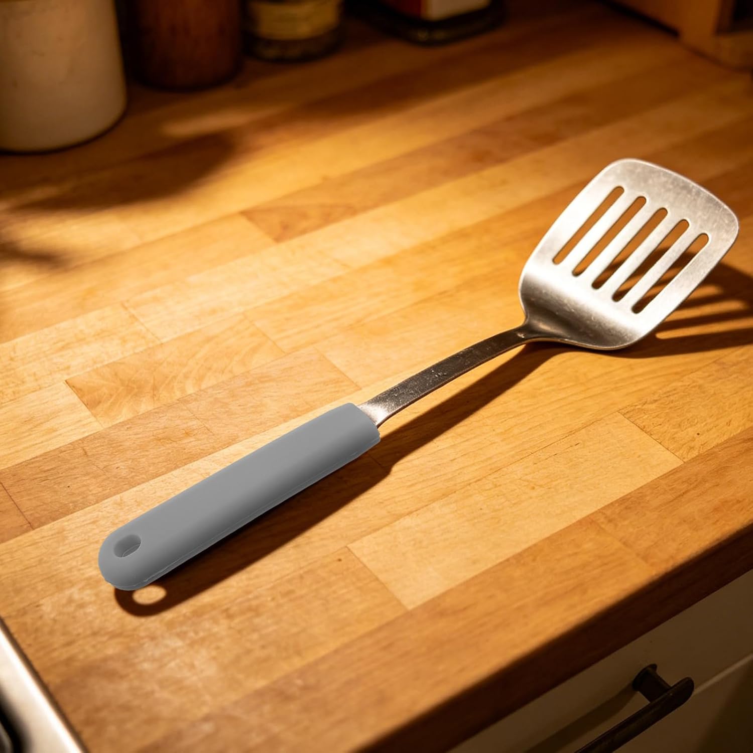4Pcs Spatula Handle Cover: Non Slip Silicone Grip Insulation Sleeve for Cooking Utensils, Dishwasher Safe & Anti Scald, Fits Wood Bamboo Metal Ladles,0.8x0.3 Opening, Grey