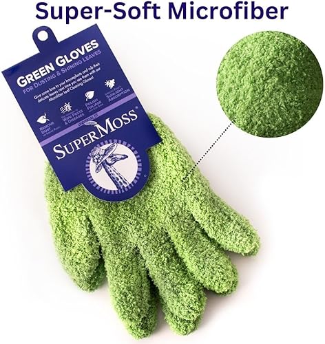SuperMoss (01710) Microfiber Dusting Gloves for Plants – Gentle Leaf Shine & Cleaner for Houseplants, Reusable Indoor Plant Care Accessories, Durable and Washable Dusting Mitts, Universal Fit, Green