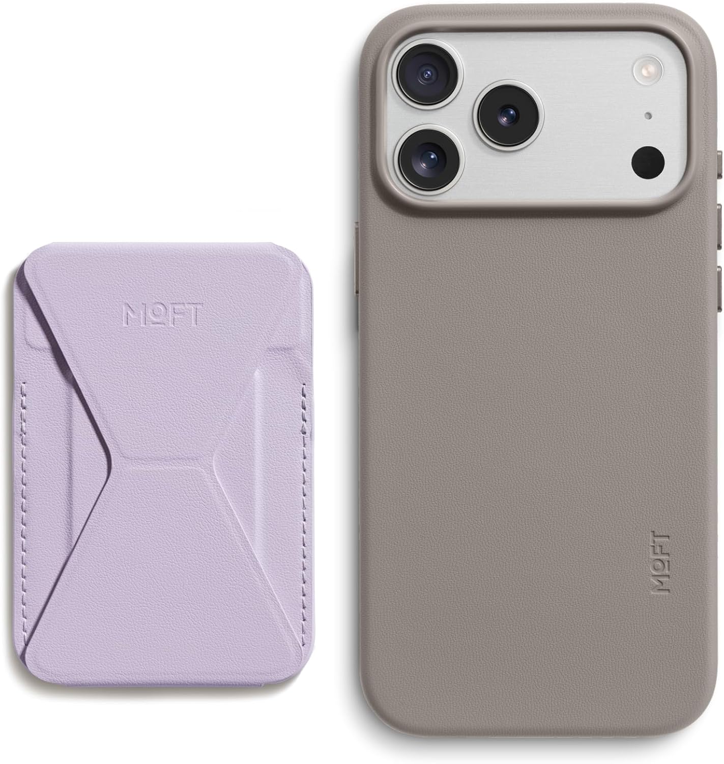 MOFT Magnetic Wallet Stand Peppermint & MOVAS Snap Case for iPhone 17 Pro Max Taupe