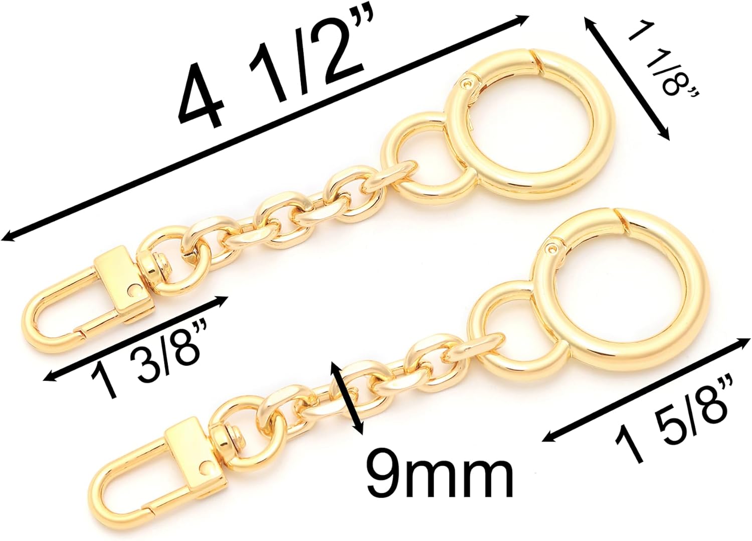Bag Charm Bag Strap Extender Gold Metal Accessory [Set of 2 Pieces] for Women Handbag - 9mmMiniRoloSmall 4.5" - Image 2