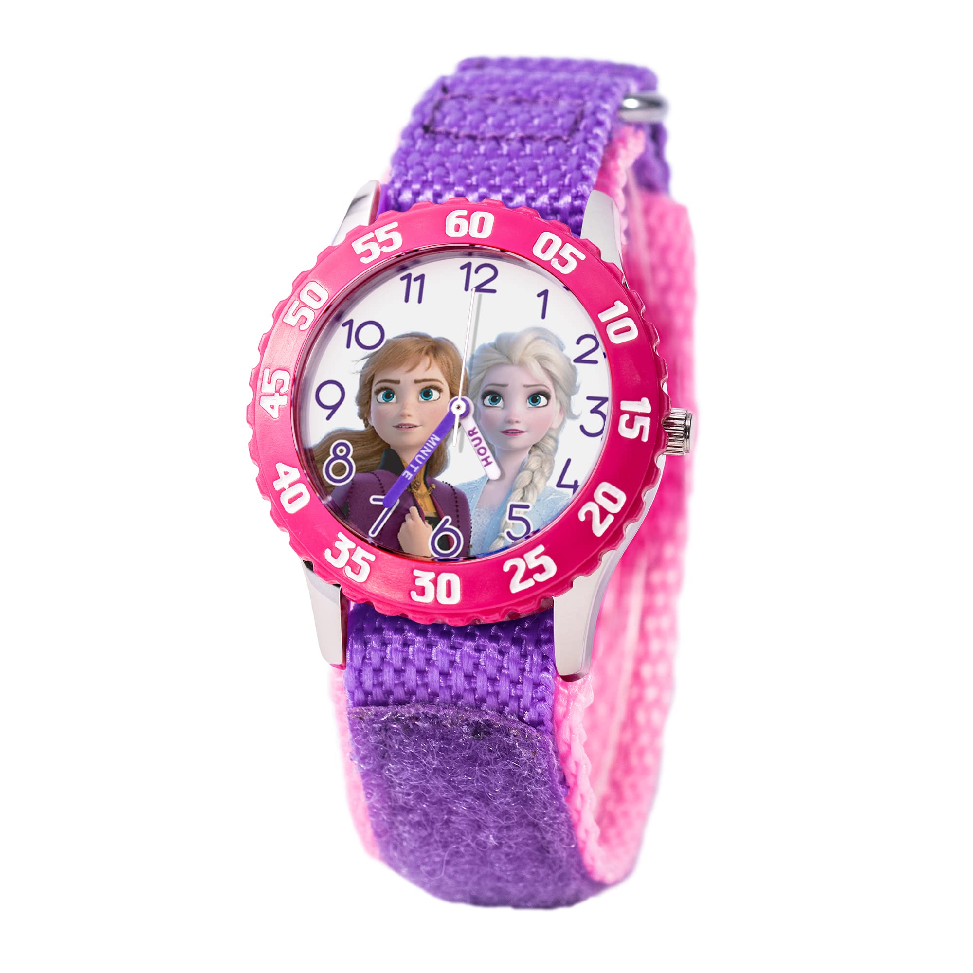 Disney Frozen - Orologio analogico in acciaio inox con cinturino in nylon per bambini, viola, Viola, striscia