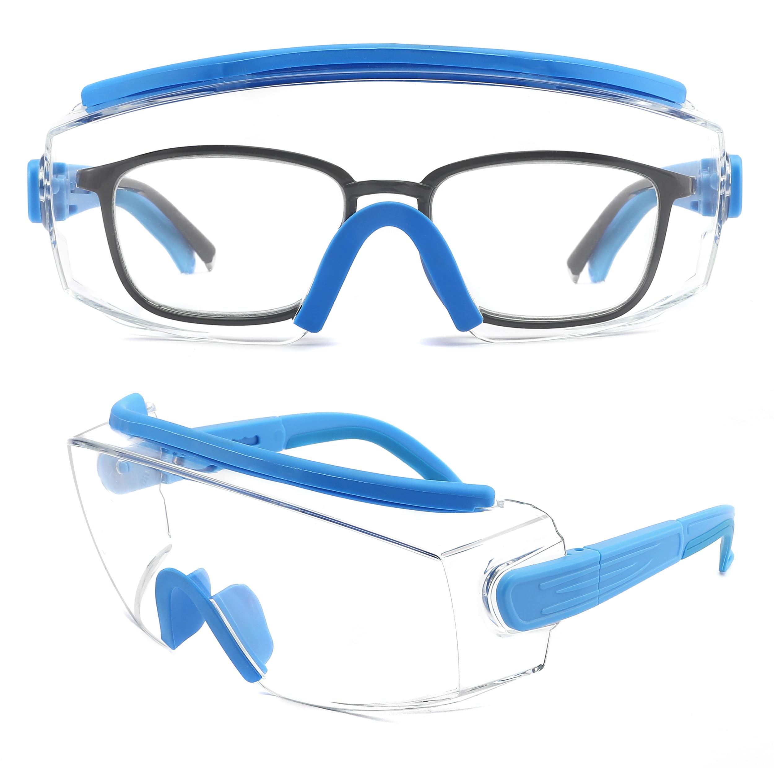 Gafas de seguridad para colocar sobre las gafas, antivaho, gafas protectoras con marco ajustable para hombres y mujeres