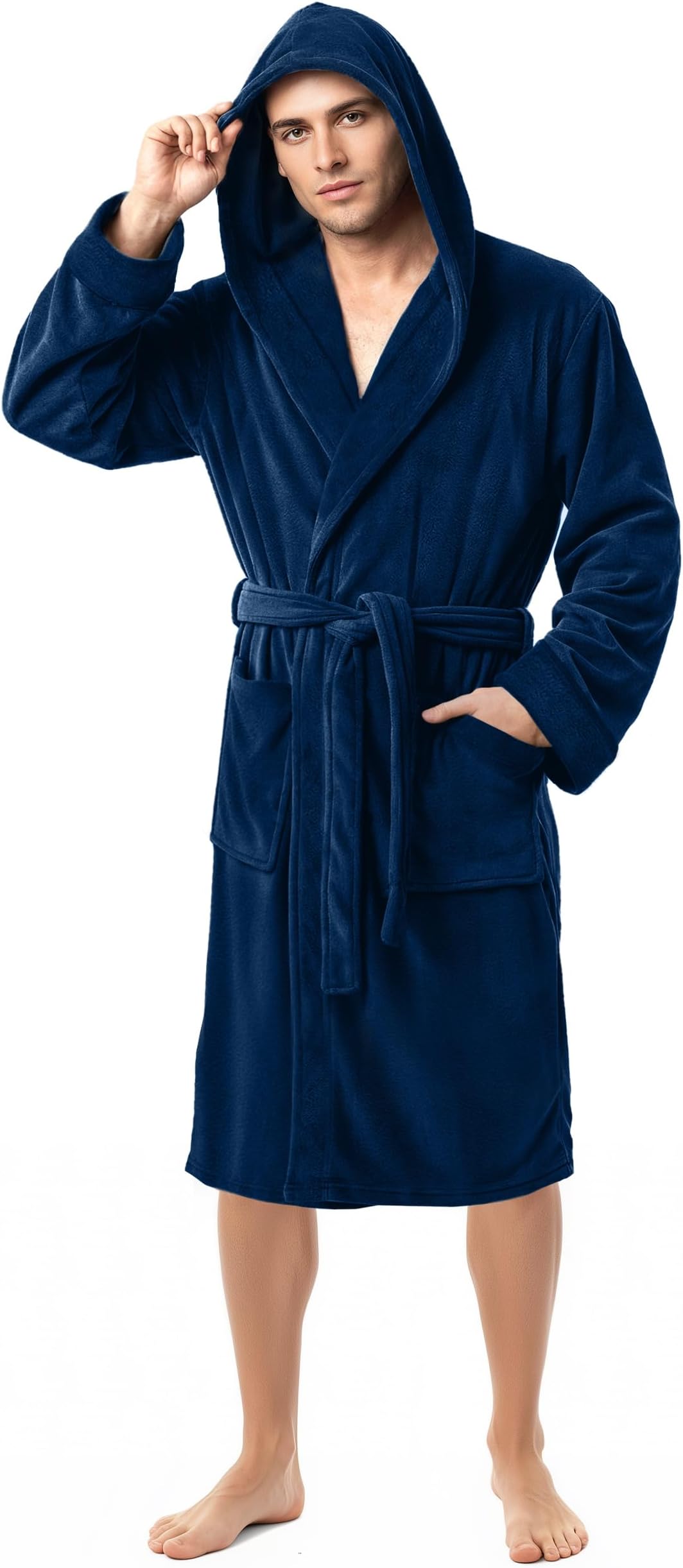 NY Threads Mens Dressing Gowns Fleece Fluffy Hooded Bathrobe Men Warm Luxury Housecoat and Nightgown