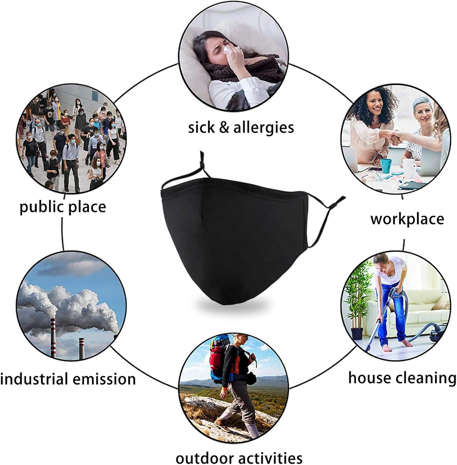 Plain Cotton Reusable Large Face Mask for Women Men Washable Breathable Designer Cloth Fabric Madks Nose Cover Adjustable Gift Stretchy Facemask Daughter Girlfriend Wife Her Husband Mom Cute black : Sports & Outdoors