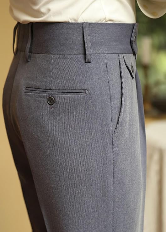 Men's Slim Fit Business Pants Flat Front Classic Fit Dress Pants Casual Straight Trousers